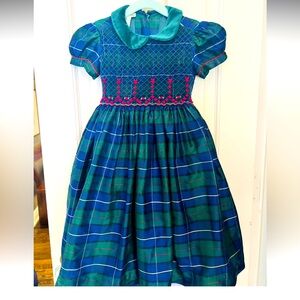Marco & Lizzy Blue Plaid Silk, Hand Embroidered Dress
